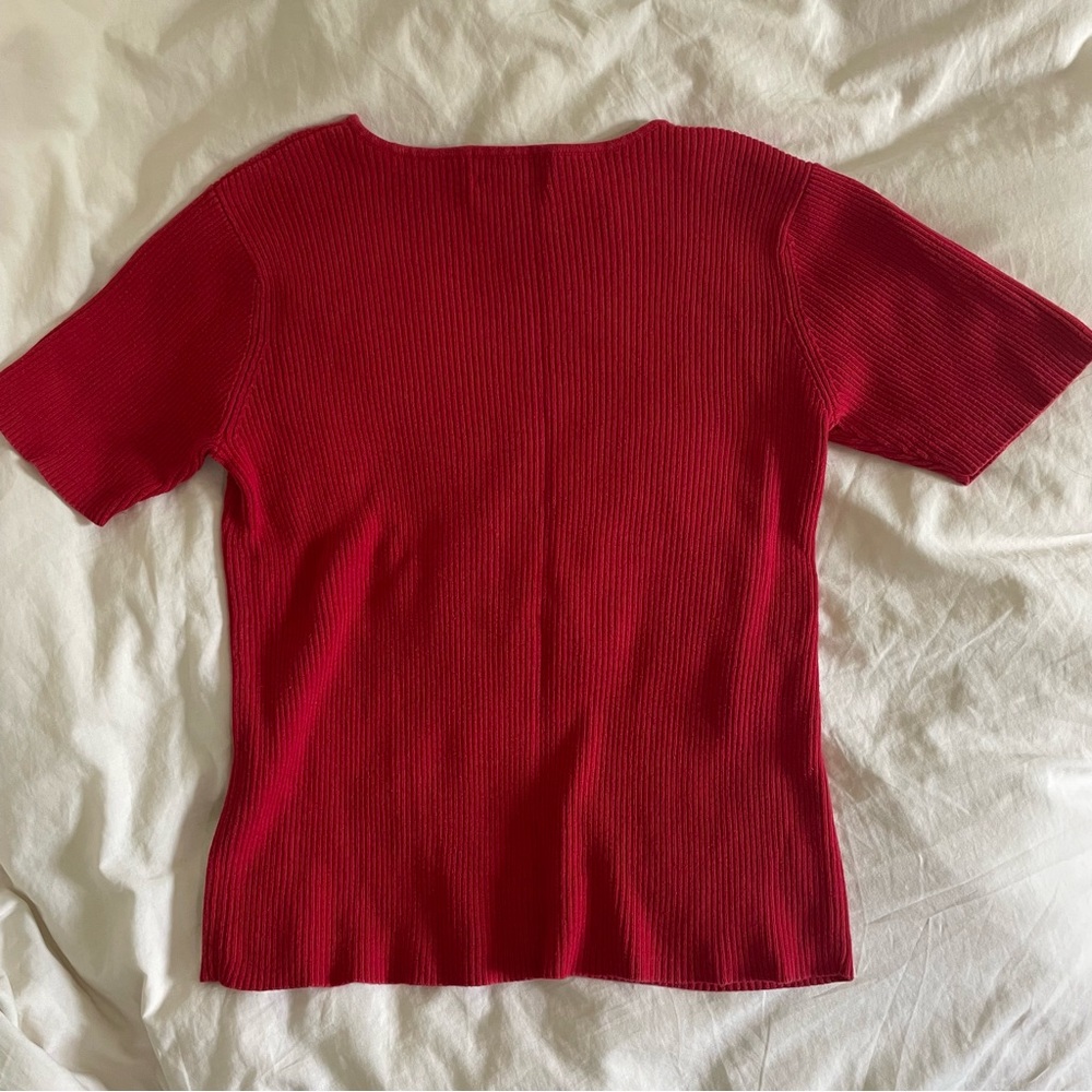 Charter Club Red Ribbed T-Shirt - Picture 2 of 4